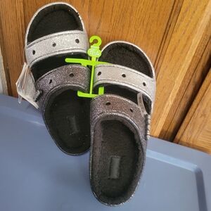 CROCS Glittery Black and Silver Sandals